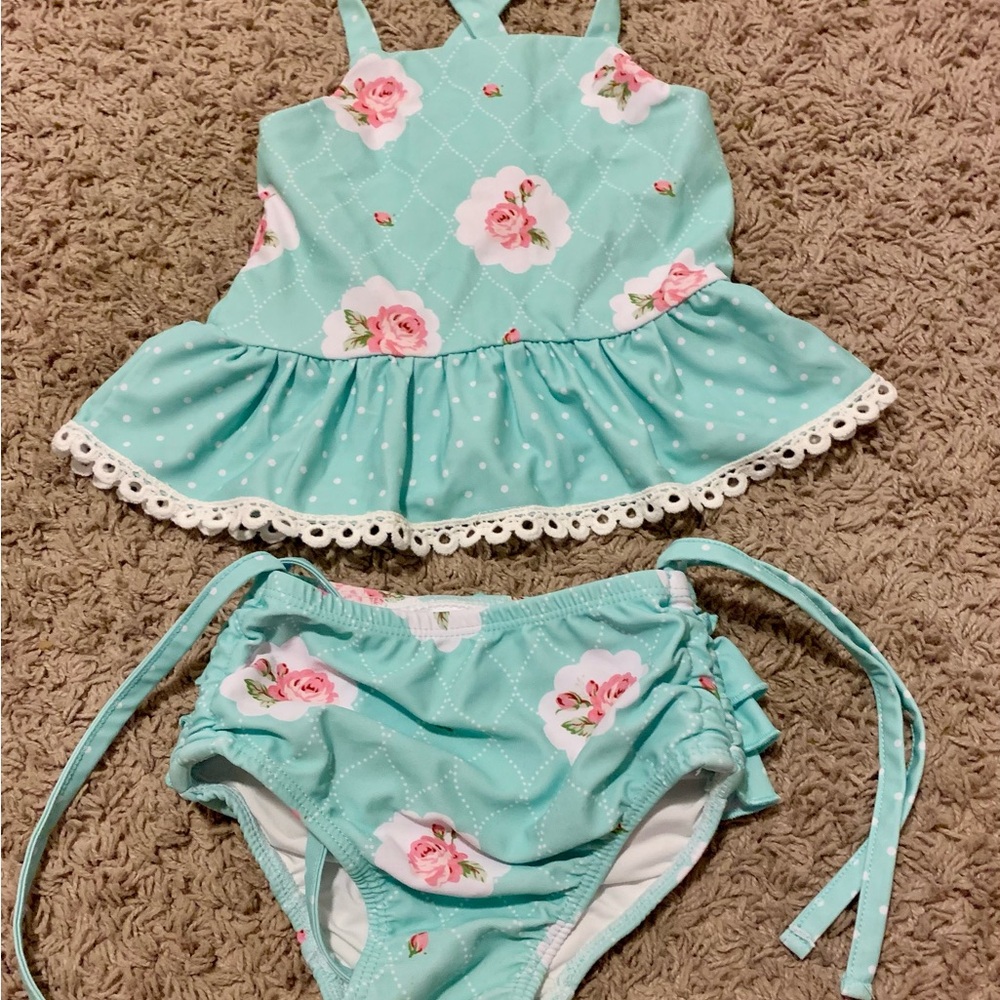Floral Kids Swim Set - Mint Green